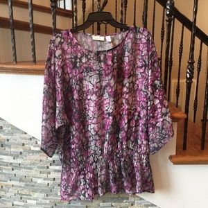 Chico’s Sheer Gathered Drop Waist Blouse